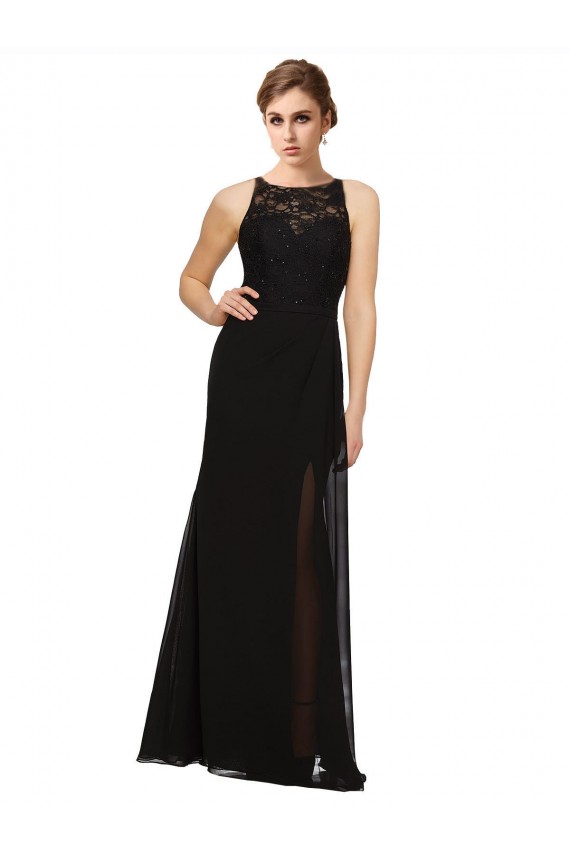 Outlet Sheath Beaded and Embroidered Bridesmaids Dress with Lace Bodice and Chiffon Skirt UK