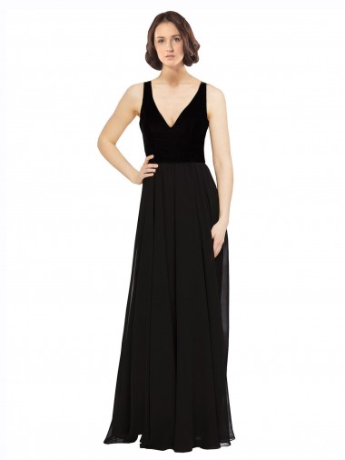 Outlet Stretch Velvet and Chiffon Bridesmaids Dress with V-Neckline UK