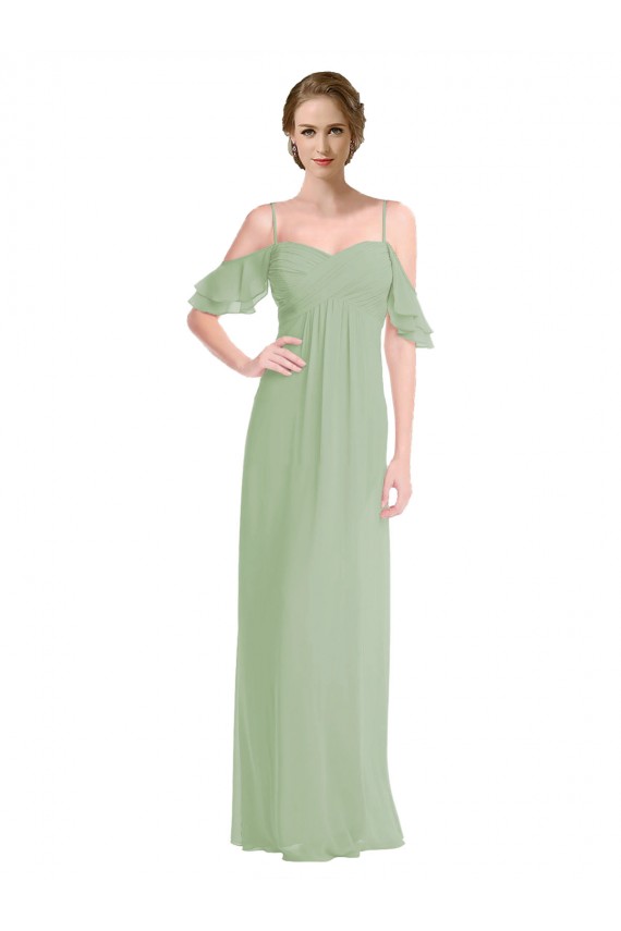 Outlet Long Chiffon Off-The-Shoulder Bridesmaid Dress with Double Flounce Sleeves UK