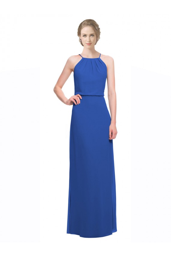 Outlet Long Chiffon Spaghetti Strap Bridesmaid Dress with Blouson Top UK