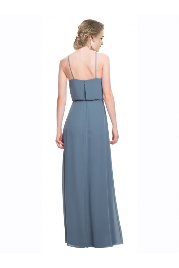 Outlet Long Chiffon Spaghetti Strap Bridesmaid Dress with Blouson Top UK