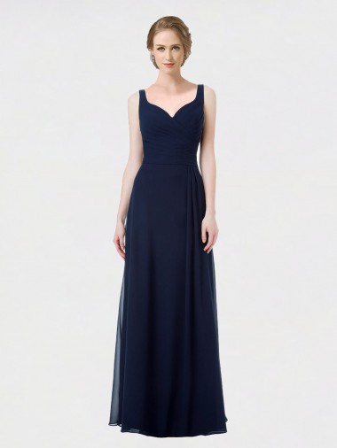 Outlet Long Chiffon Bridesmaid Dress with Sweetheart Neckline and Shoulder Straps UK