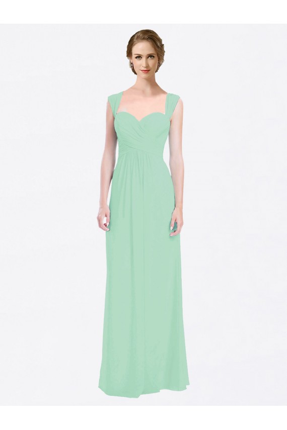 Outlet Long Chiffon Bridesmaid Dress with a Sweetheart Neckline and Pleated Shoulder Straps UK