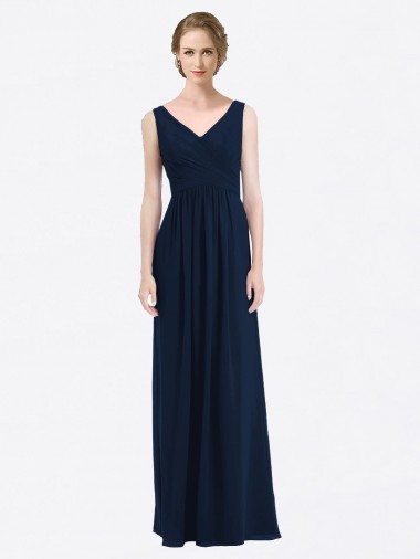 Outlet Long Chiffon V-Neck Sleeveless Bridesmaid Dress with Criss-Cross Pleated Bodice UK