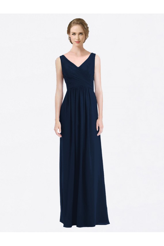 Outlet Long Chiffon V-Neck Sleeveless Bridesmaid Dress with Criss-Cross Pleated Bodice UK