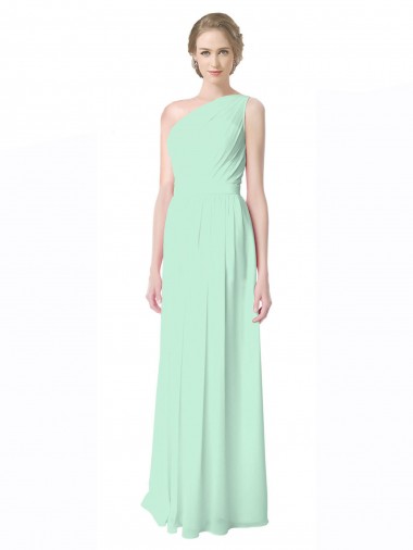 Outlet One Shoulder Chiffon Bridesmaid Dress with Asymmetrical Ruched Bodice UK