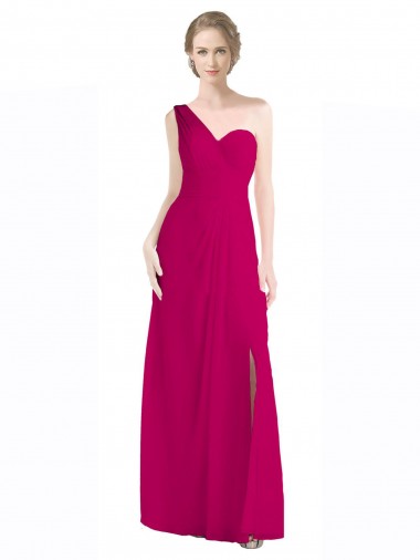 Outlet Full Length Chiffon Bridesmaid Dress with One Wide Shoulder Strap UK