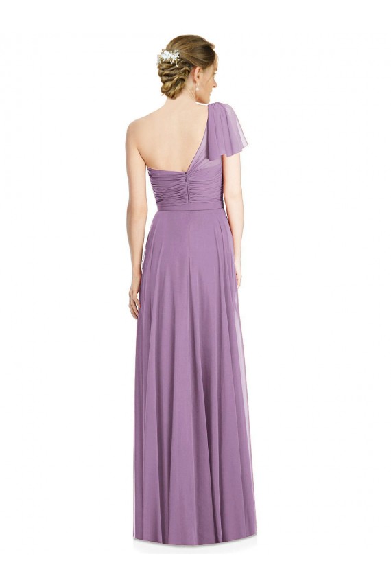 Outlet Flutter Sleeves One Shoulder Long Chiffon Bridesmaid Dress UK