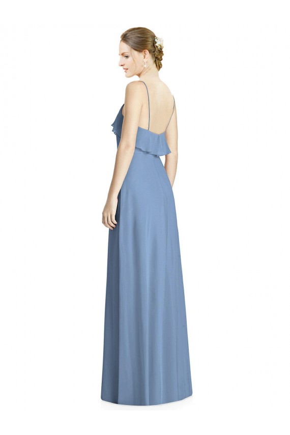 Outlet Deep Open Back Long Chiffon V-Neck Bridesmaid Dress UK