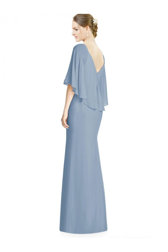 Outlet V-Back Trumpet Chiffon Bridesmaid Dress with Draped Cape Overlay UK