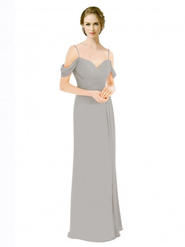 Outlet Draped Cold Shoulder Chiffon Bridesmaid Dress with Pleated Wrap Bodice UK