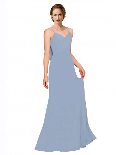 Outlet Cowl Back Long Chiffon Slip Bridesmaid Dress with Straps UK