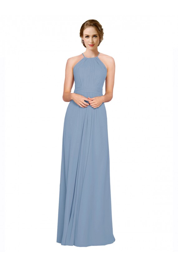Outlet Pleated Halter Neckline A-Line Chiffon Bridesmaid with Criss Cross Back UK