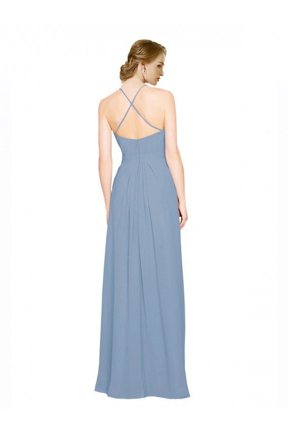 Outlet Pleated Halter Neckline A-Line Chiffon Bridesmaid with Criss Cross Back UK