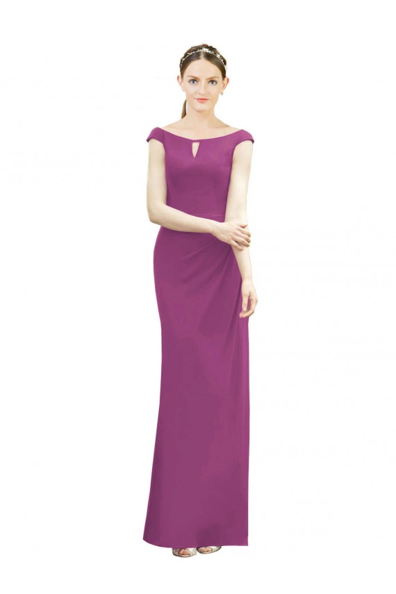 Outlet Full Length Long Chiffon Bridesmaid Dress with Boat Neck UK