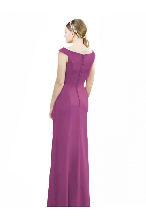 Outlet Full Length Long Chiffon Bridesmaid Dress with Boat Neck UK