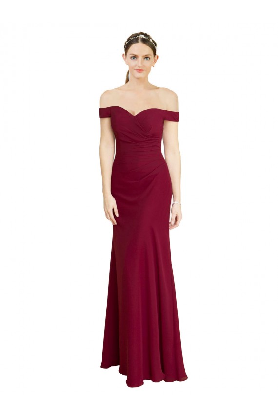 Outlet Off the Shoulder Long Chiffon Bridesmaid Dress / Prom Dress with Pleats UK