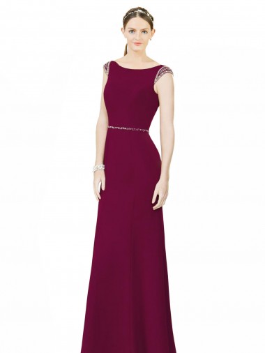 Outlet Slim Chiffon Bridesmaid Dress with Embellished Capped Sleeves UK