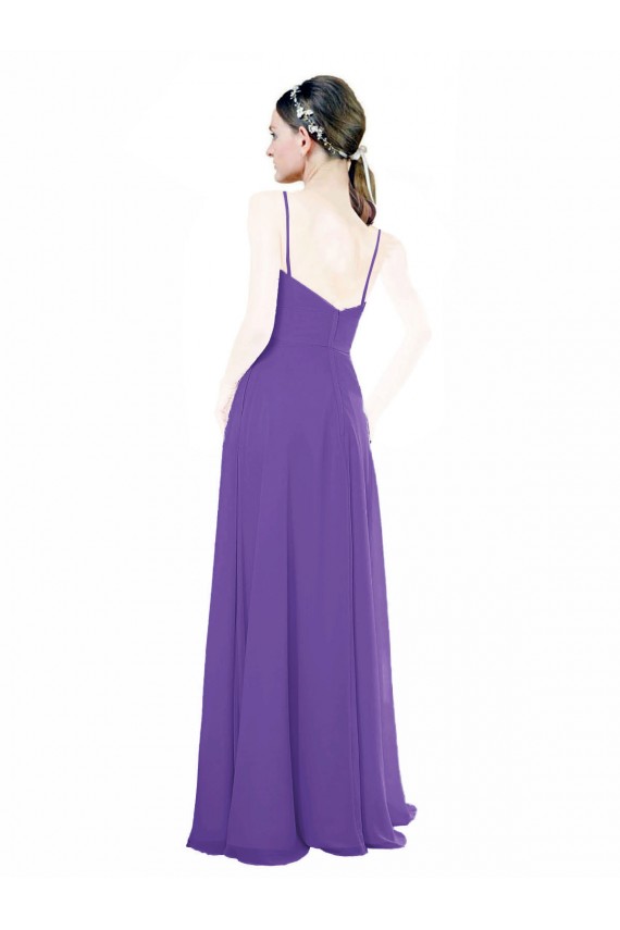 Outlet Long Chiffon A-Line Bridesmaid Dress with Deep V-Neckline and Side Slit UK
