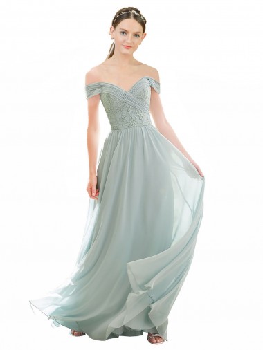 Outlet Romantic Bridesmaid Dress with Embroidered Off the Shoulder Bodice UK