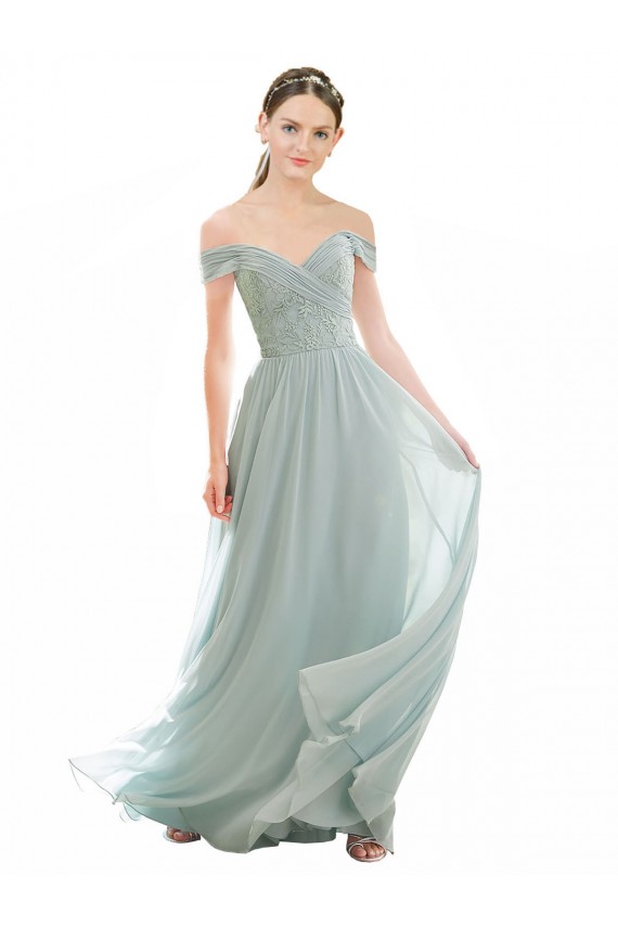 Outlet Romantic Bridesmaid Dress with Embroidered Off the Shoulder Bodice UK