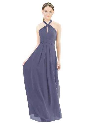 Outlet High Halter Neck Chiffon Bridesmaid Dress with Twist-Tie UK