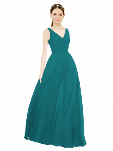 Outlet Figure Flattering Chiffon Bridesmaid Dress with Draped V-Neck Bodice UK