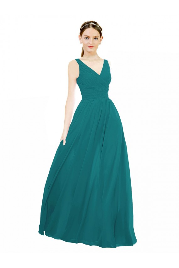 Outlet Figure Flattering Chiffon Bridesmaid Dress with Draped V-Neck Bodice UK
