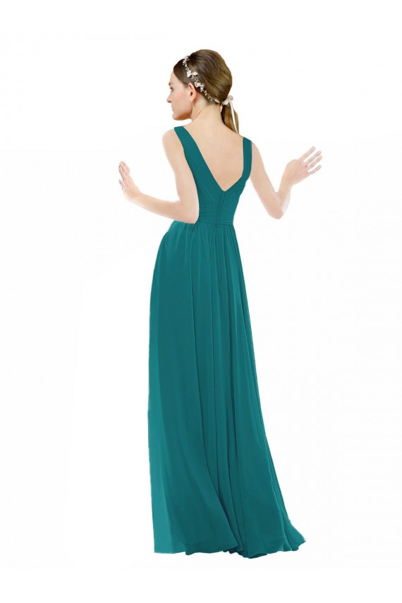 Outlet Figure Flattering Chiffon Bridesmaid Dress with Draped V-Neck Bodice UK