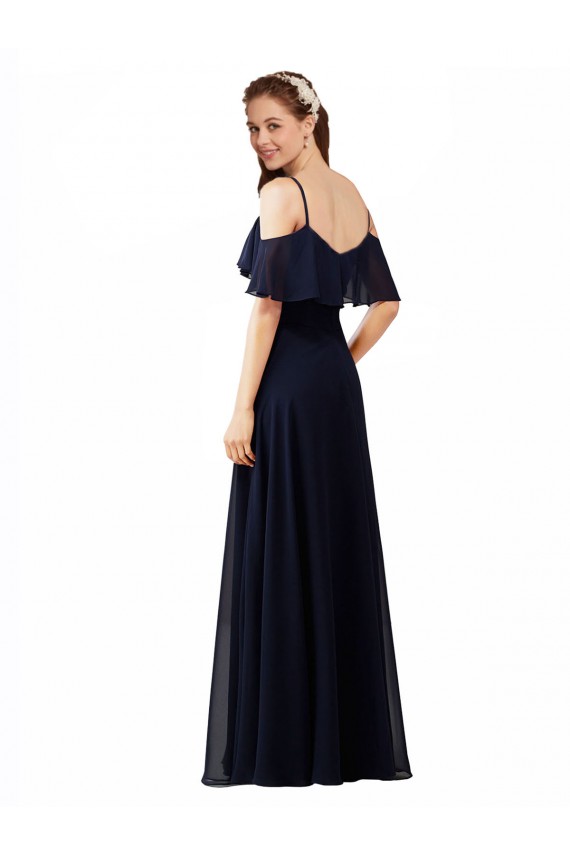 Outlet Chiffon Bridesmaids Dress with Off the Shoulder Ruffle Detail UK
