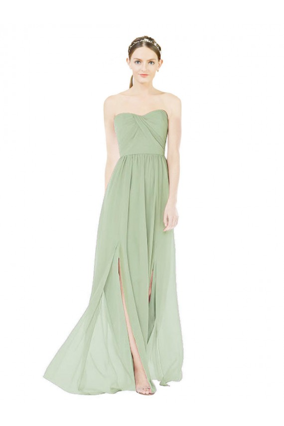 Outlet Strapless Draped Bodice Maxi Bridesmaid Dress with Front Slits UK