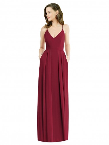 Outlet Pleated Skirt Chiffon Maxi Bridesmaid Dress with Pockets UK
