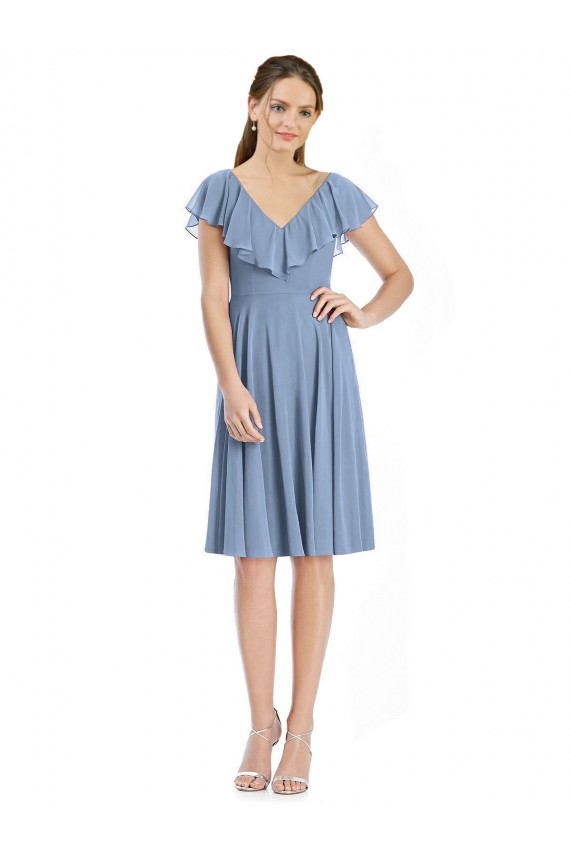 Outlet Cocktail Length V-Neck V-Back Short Chiffon Bridesmaid Dress UK