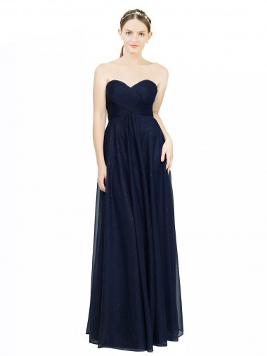 Outlet Strapless Sweetheart Long Chiffon Bridesmaid Dress Low Back UK