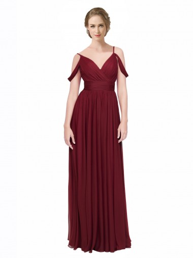 Outlet Off the Shoulder V-Neck Petite Chiffon Bridesmaid Dress with Open Back UK