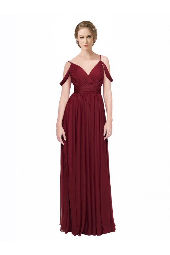 Outlet Off the Shoulder V-Neck Petite Chiffon Bridesmaid Dress with Open Back UK