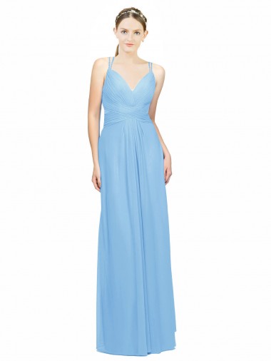 Outlet Double Straps Shoulder V-Neck Sheath Chiffon Bridesmaid Dress with Keyhole Back UK