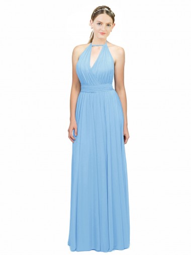 Outlet Keyhole Front Sheath Chiffon Bridesmaid Dress with Open Tie Back UK