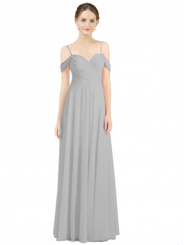 Outlet Off the Shoulder Long Chiffon Bridesmaid Dress with Ruched Bodice UK