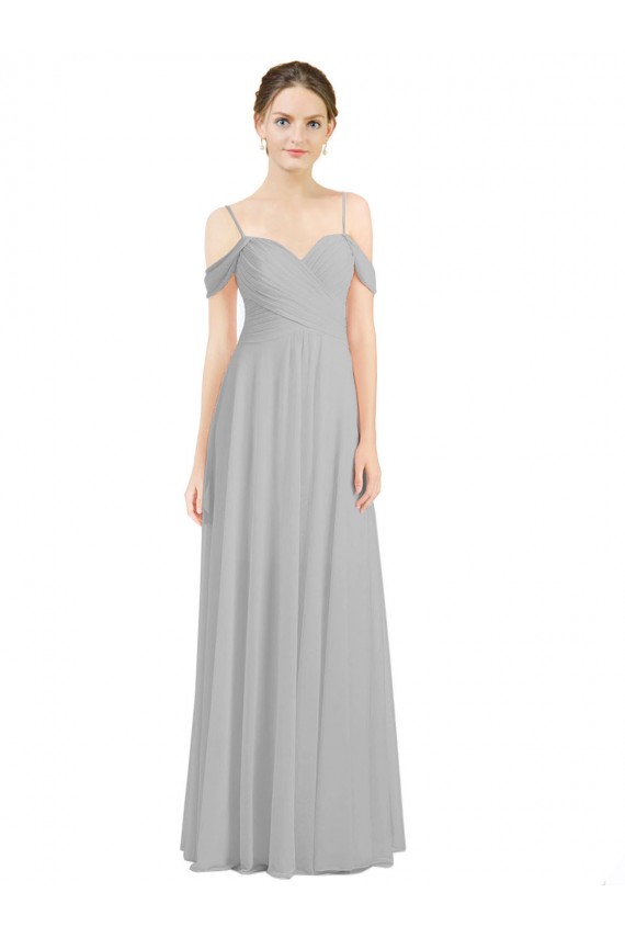 Outlet Off the Shoulder Long Chiffon Bridesmaid Dress with Ruched Bodice UK