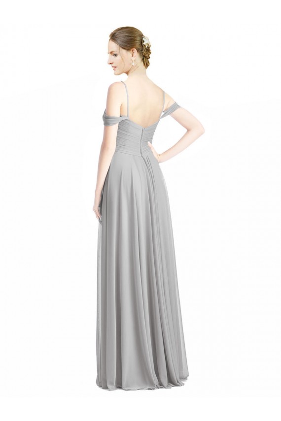 Outlet Off the Shoulder Long Chiffon Bridesmaid Dress with Ruched Bodice UK