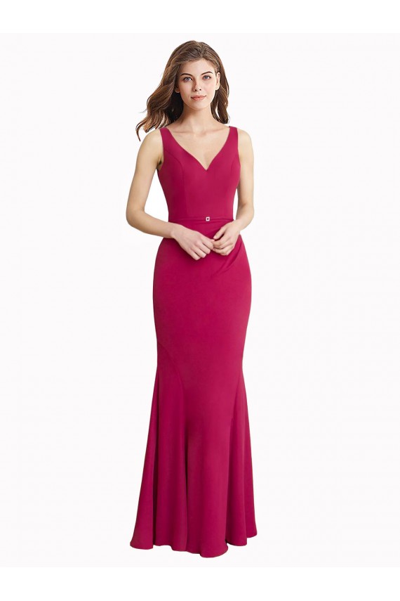 Outlet V-Neck Mermaid Chiffon Bridesmaid Dress / Prom Dress with V-Back and Belt UK