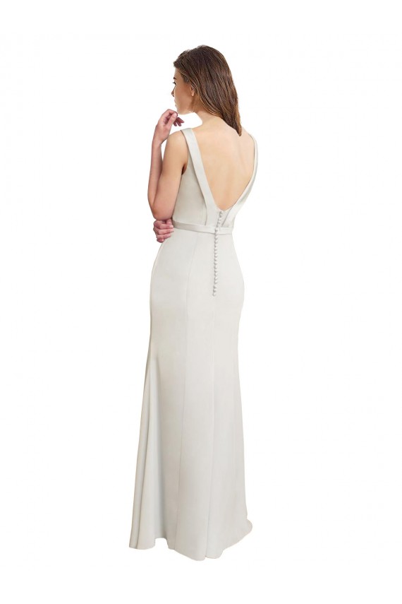 Outlet Long Chiffon Bridesmaid Dress with Boat Neckline and Satin Collar UK