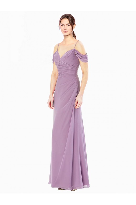 Outlet Draped Off the Shoulder Sweetheart Chiffon Bridesmaid Dress with Button Back UK