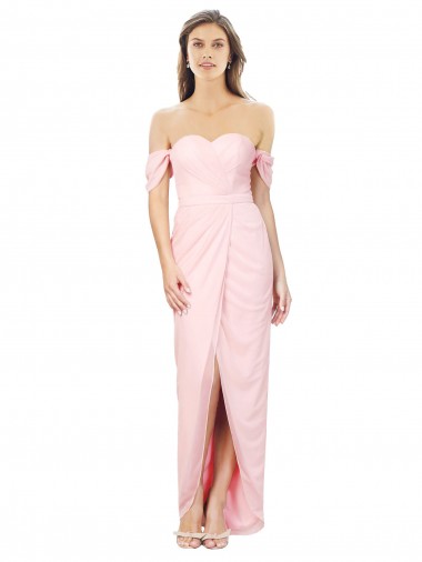 Outlet High Low Off the Shoulder Strapless Ruched Chiffon Bridesmaid Dress UK
