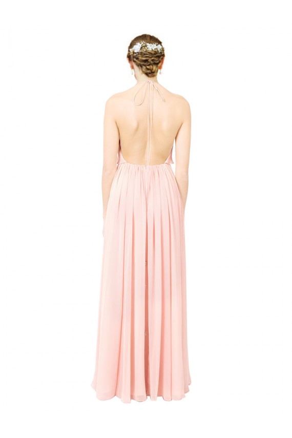 Outlet Halter Neck Chiffon Bridesmaid Dress with Double Ruffle Front UK
