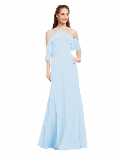 Outlet Chiffon Halter Neck Bridesmaids Dress with Flounced Neckline UK