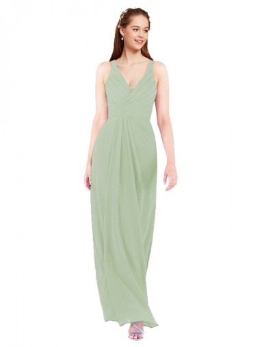 Outlet Feminine Chiffon Bridesmaid Dress with Ruching and V-Neckline UK