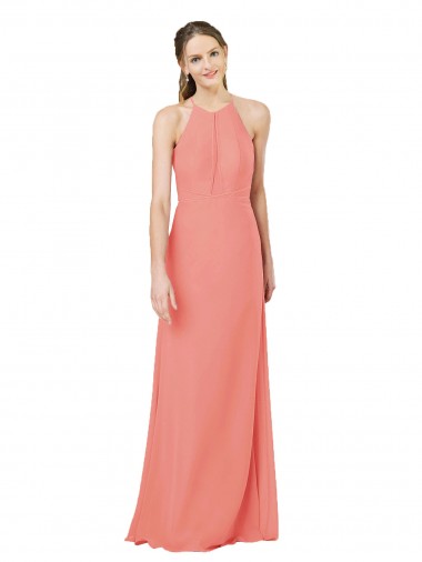 Outlet Modern Long Chiffon Bridesmaid Dress with Keyhole Back UK
