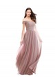 Outlet Floor Length Chantilly Lace Off the Shoulder Chiffon Bridesmaid Dress UK